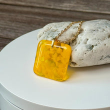 Yellow Square Necklace / Sunshine Fused Glass Jewellery