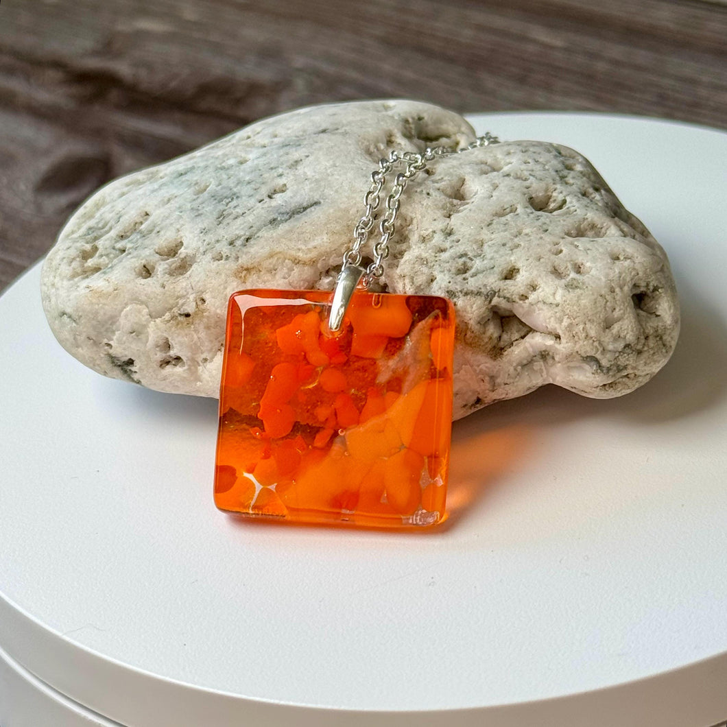 Orange Square Necklace / Sunshine Fused Glass Jewellery