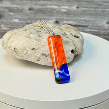 Orange and Blue Long Pendant Necklace / Vibrant Fused Glass Jewellery