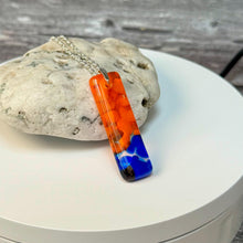 Orange and Blue Long Pendant Necklace / Vibrant Fused Glass Jewellery