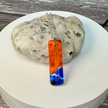 Orange and Blue Long Pendant Necklace / Vibrant Fused Glass Jewellery