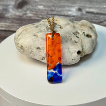 Orange and Blue Long Pendant Necklace / Vibrant Fused Glass Jewellery