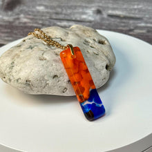 Orange and Blue Long Pendant Necklace / Vibrant Fused Glass Jewellery