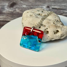 Red and Turquoise Square Necklace / Vibrant Fused Glass Jewellery