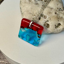 Red and Turquoise Square Necklace / Vibrant Fused Glass Jewellery