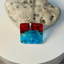 Red and Turquoise Square Necklace / Vibrant Fused Glass Jewellery