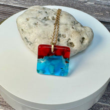 Red and Turquoise Square Necklace / Vibrant Fused Glass Jewellery