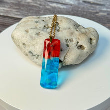 Red and Turquoise Long Pendant Necklace / Vibrant Fused Glass Jewellery