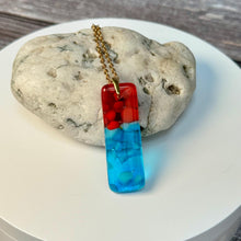Red and Turquoise Long Pendant Necklace / Vibrant Fused Glass Jewellery