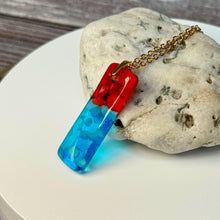 Red and Turquoise Long Pendant Necklace / Vibrant Fused Glass Jewellery