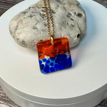 Orange and Blue Square Necklace / Vibrant Fused Glass Jewellery