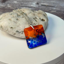 Orange and Blue Square Necklace / Vibrant Fused Glass Jewellery