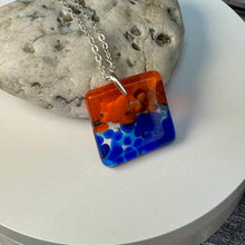 Orange and Blue Square Necklace / Vibrant Fused Glass Jewellery