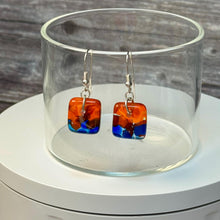 Vibrant Orange and Blue Earrings Sterling Silver Fused Glass Earrings
