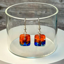 Vibrant Orange and Blue Earrings Sterling Silver Fused Glass Earrings
