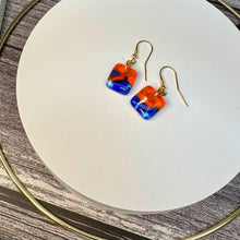 Vibrant Orange and Blue Earrings Sterling Silver Fused Glass Earrings