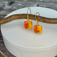 Bright and Warm Yellow and Orange Earrings: Sterling Silver Fused Glass Earrings