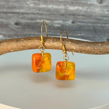Bright and Warm Yellow and Orange Earrings: Sterling Silver Fused Glass Earrings