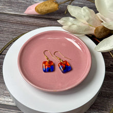 Vibrant Orange and Blue Earrings Sterling Silver Fused Glass Earrings