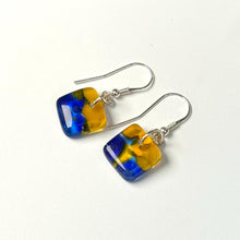 Vibrant Yellow and Blue Earrings Sterling Silver Fused Glass Earrings