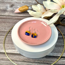 Vibrant Yellow and Blue Earrings Sterling Silver Fused Glass Earrings