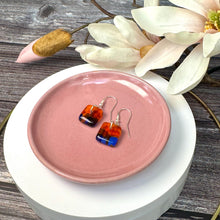 Vibrant Orange and Blue Earrings Sterling Silver Fused Glass Earrings