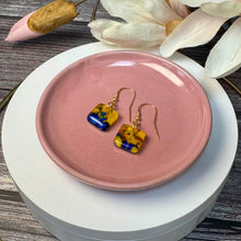Vibrant Yellow and Blue Earrings Sterling Silver Fused Glass Earrings