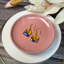 Vibrant Yellow and Blue Earrings Sterling Silver Fused Glass Earrings