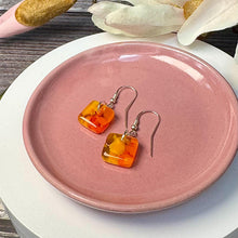 Bright and Warm Yellow and Orange Earrings: Sterling Silver Fused Glass Earrings