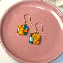 Fresh Yellow and Turquoise Earrings: Sterling Silver Fused Glass Earrings