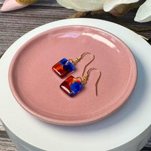 Vibrant Blue, Orange and Red Earrings: Sterling Silver Fused Glass Earrings