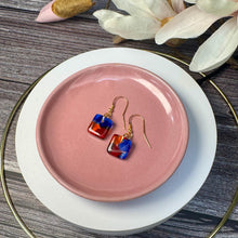 Vibrant Blue, Orange and Red Earrings: Sterling Silver Fused Glass Earrings
