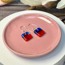 Red and Blue Earrings Sterling Silver Fused Glass Earrings