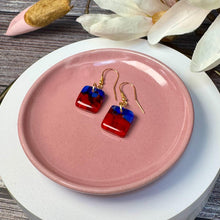 Red and Blue Earrings Sterling Silver Fused Glass Earrings