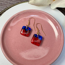 Red and Blue Earrings Sterling Silver Fused Glass Earrings