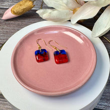 Red and Blue Earrings Sterling Silver Fused Glass Earrings