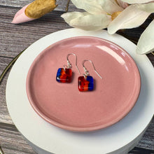 Vibrant Blue, Orange and Red Earrings: Sterling Silver Fused Glass Earrings