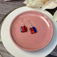 Vibrant Blue, Orange and Red Earrings: Sterling Silver Fused Glass Earrings