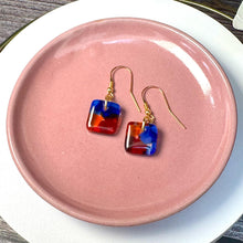 Vibrant Blue, Orange and Red Earrings: Sterling Silver Fused Glass Earrings