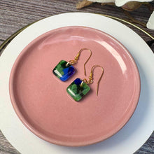 Blue and Green Earrings Sterling Silver Fused Glass Earrings