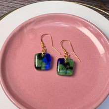 Blue and Green Earrings Sterling Silver Fused Glass Earrings