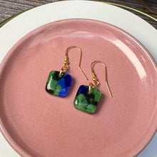 Blue and Green Earrings Sterling Silver Fused Glass Earrings