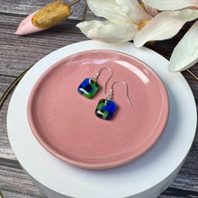 Blue and Green Earrings Sterling Silver Fused Glass Earrings