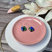 Blue and Green Earrings Sterling Silver Fused Glass Earrings