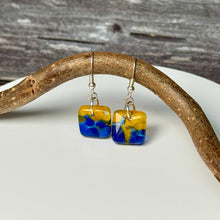 Vibrant Yellow and Blue Earrings Sterling Silver Fused Glass Earrings