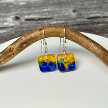 Vibrant Yellow and Blue Earrings Sterling Silver Fused Glass Earrings