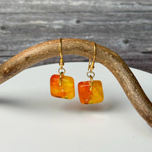 Bright and Warm Yellow and Orange Earrings: Sterling Silver Fused Glass Earrings