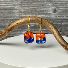 Vibrant Orange and Blue Earrings Sterling Silver Fused Glass Earrings
