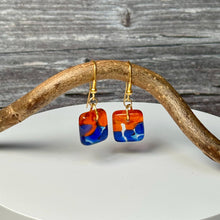 Vibrant Orange and Blue Earrings Sterling Silver Fused Glass Earrings