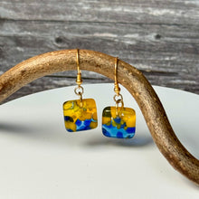 Vibrant Yellow and Blue Earrings Sterling Silver Fused Glass Earrings